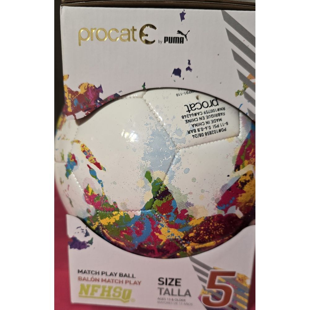 Puma Soccer Ball Pro Cat Size 5 WHITE‎ WITH MULTI Colors NFHS Sport Ball
